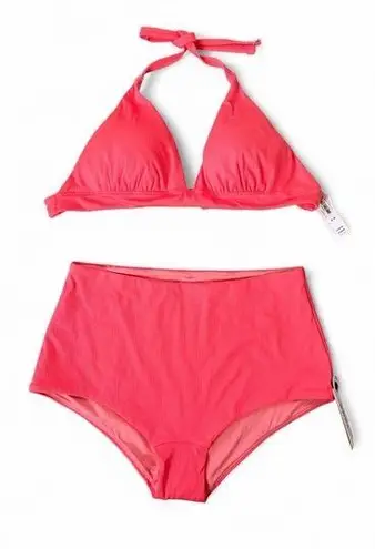 Victoria's Secret NWT Victoria’s Secret Push-Up Halter Bikini Set w/ Boyshort Bottoms Coral Sz M
