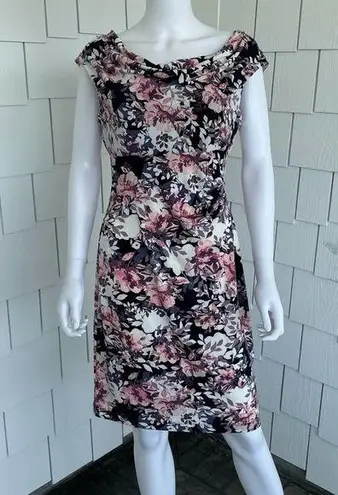 Connected Apparel Women's Pink Multi Floral Short Sleeve Cowl Neck Dress sz 6P
