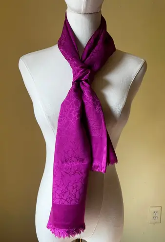 Italian Silk Wool Blend Scarf Fuchsia Pink Reversible Patterned Wrap