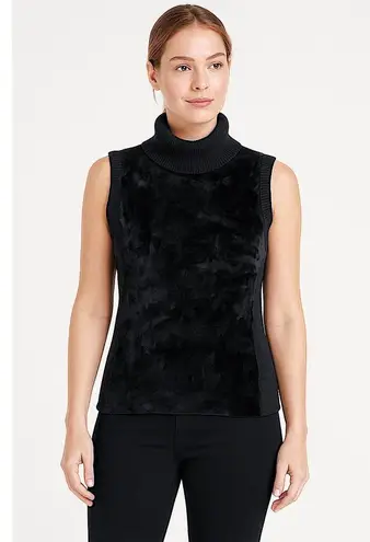 Karen Kane Top Womens Black Sleeveless Ribbed Turtleneck Velour Stretchy Size ML