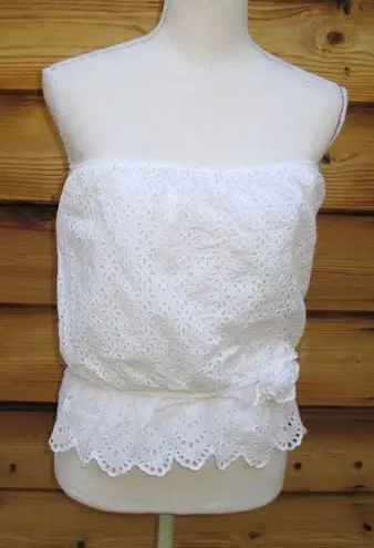White Eyelet Lace Strapless Top Size M White Size M