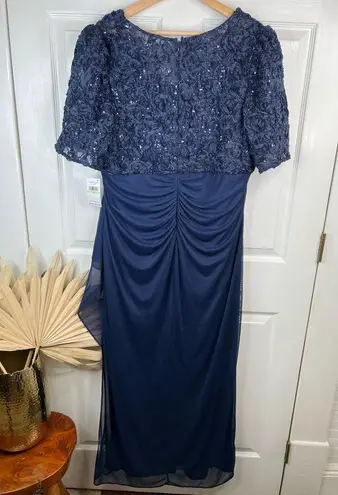 Alex Evenings  Lace Soutache Navy Blue Empire Waist Gown Formal Dress Size 18W