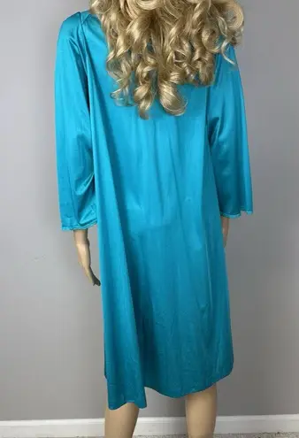 Vanity Fair Vintage Small Button Robe Housecoat Teal Nylon Antron III Pocket