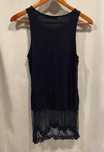 Cute navy mesh and lace hem top Origami by Vivian flowy Whimsigoth fairy Blue