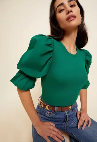 Nation Ltd Kenzie Flounce Sleeve Tee Emerald Green Ribbed Top Size Small Holiday