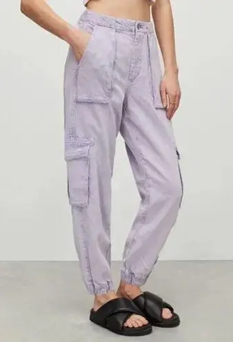 ALLSAINTS Frieda Denim Pants Cargo Women's 12 Washed Purple Grunge Trousers