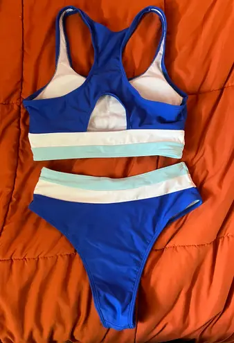 Blue And White Striped Bikini Set