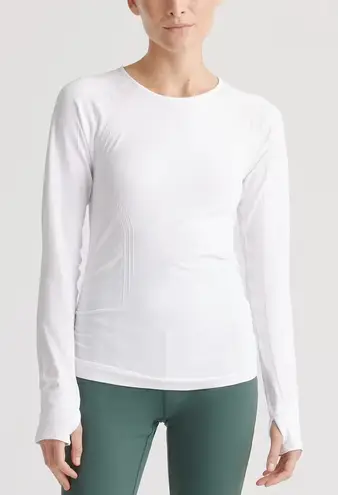 Quince NWT Seamless Ruched Long Sleeve Top White Stretch Active Thumb Holes S