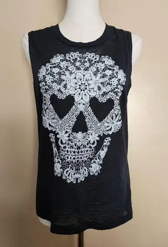 Fifth Sun Black/White Sugar Skull Muscle Tank, Women's S