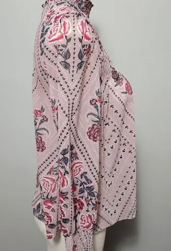 Living Doll pink floral smocked high neck blouse size small