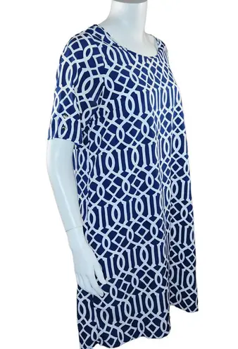 Mud Pie  Womens M (8-10) Navy Blue White Shift Dress Nautical Gold Hardware Zip-Up