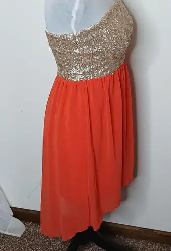 Max Studio champaign sequin coral High low mini dress size 7