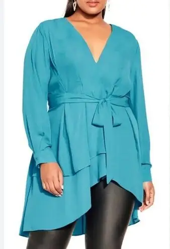 City Chic NEW  Shibara Wrap Longline Blouse Seafoam Blue Flowy Plus Sz 24 2XL