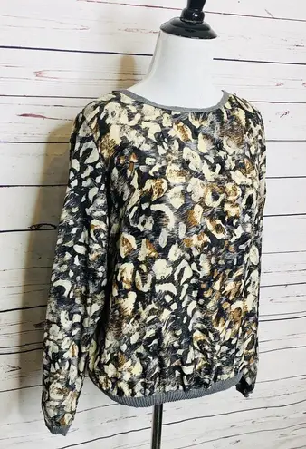 ZARA Gray Leopard Print Sweater Top Size Medium