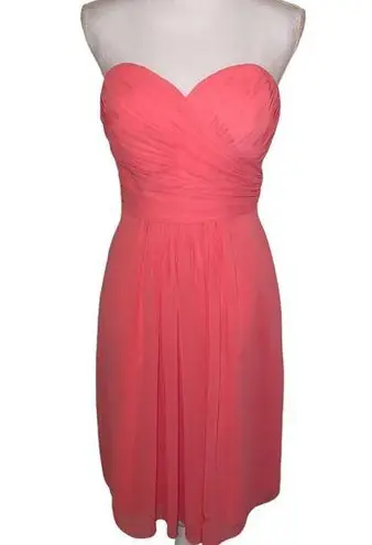 Bill Levkoff  Dress Formal Bridesmaid Mini Strapless Pleated Coral Pink, Size 8