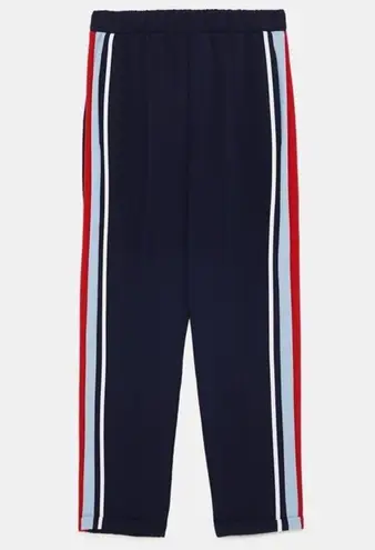 ZARA  High Waist Skinny Pants w/ Packet & Side Stripe Blue/Red Size S NEW