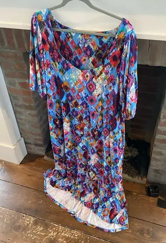 Terra & Sky  Plus Size High Low Maxi Spring Colors size 14W Scoop Neckline