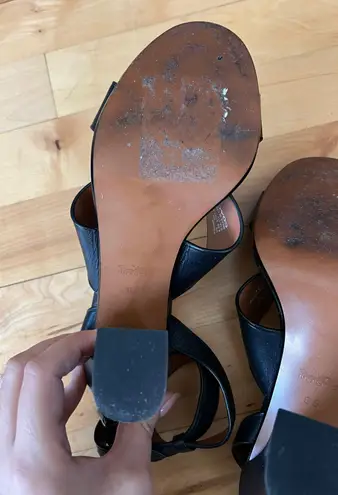 Coach Black Leather Sandal Heels