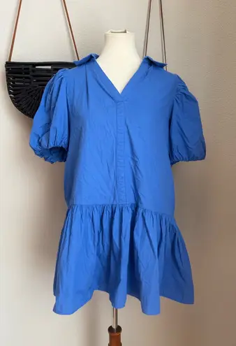 Pinch Blue Puff Sleeve Empire Waist Dress, Pockets, Size Large