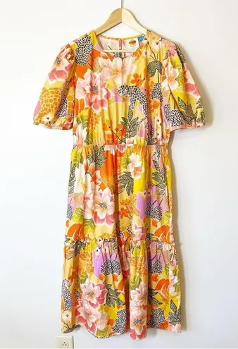 Farm Rio  Maribel Midi Dress Floral Puffed Sleeves Anthropologie Size Large