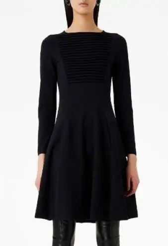 Giorgio Armani Fit & Flare Long Sleeve Ribbed Black Dress, Size 2, EXCELLENT!