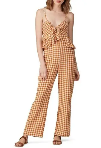 Saylor Jumpsuit Women Medium Orange White Bohemian Wide Leg Western Gingham RTR