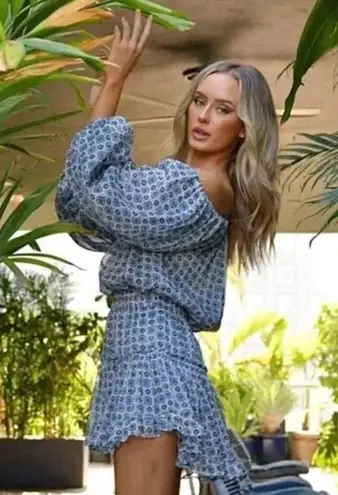 MISA Los Angeles NWT Zonia Mini Chiffon Dress in Scorpios Tile Size S Blue