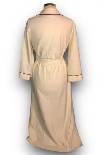 Vintage HTF 70s Cream Vassarette Velour Robe Housecoat Belted Navy Blue Piping L Size L