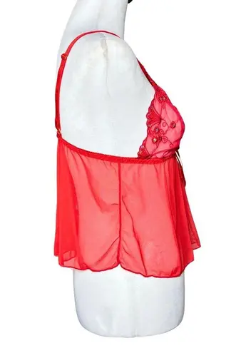 Vintage Y2K Sheer Red Sequin Cami S/M Lingerie Fairycore Babydoll Going Out Top Size M