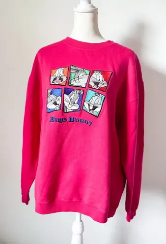 Looney Tunes Vintage 90s Warner Bros Embroidered Bugs Bunny Pink Sweatshirt