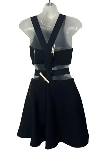 Elizabeth and James Black Darrien Textured Cut Out Mini Dress 8