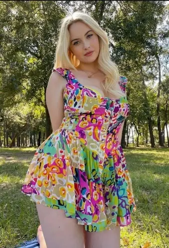 Vanessa Mooney Elisabeth Romper Dress 80s Print Colorful Size Small FLAWED