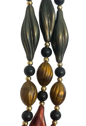 Vintage Twisted Bead Necklace Green Red Cranberry Mustard Yellow Multi Strand