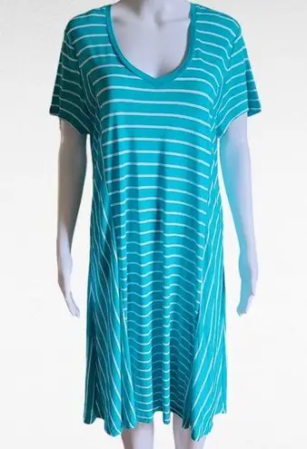 Ny&co NY& Turquiose White Stripe Vneck Swing Dress Size Large