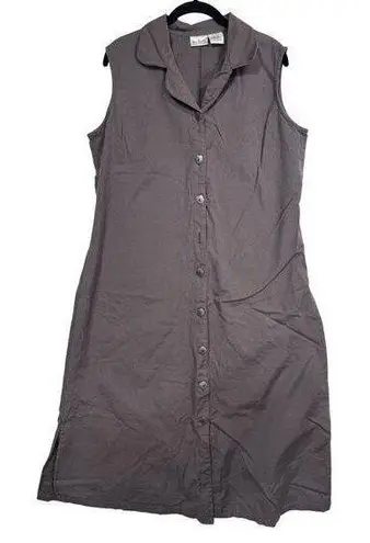 Vintage Two Twenty Sleeveless Button Front Collared Flax Linen Dress Brown Large