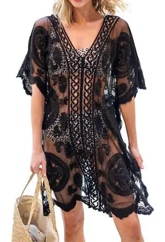 Floral mesh bikini coverup in black size M/L Size M