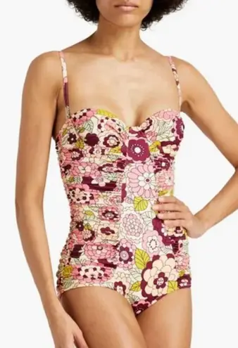 Dodo Bar Or Swimsuit Womens Small One Piece Floral Ruched Vintage Style Bathing