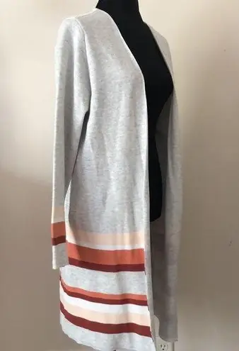 Apt. 9 BoHo striped duster sweater long open cardigan knit L terra-cotta rust