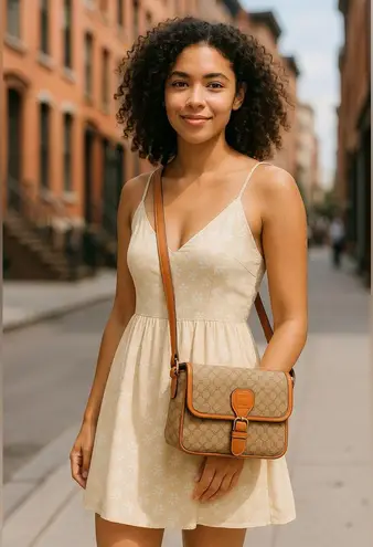 Celine Macadam Coated
Canvas Crossbody Bag Tan