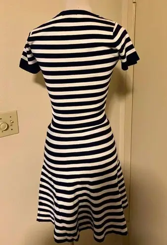 Lucy Paris Viscose Soft Striped Knitwear Crop Top & Flare Skirt Set Navy White S