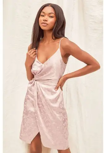 Lulus Dress Womens Small Classy Moments Mini Blush Satin Jacquard Twist Front Pink
