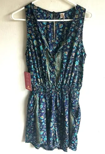 Evereve RAGA Floral Sapphire Blueprint Romper Size XS NWT
