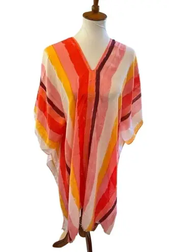 Do Everything In Love Colorful Bright Striped Poncho Swim Cover Up OSFM