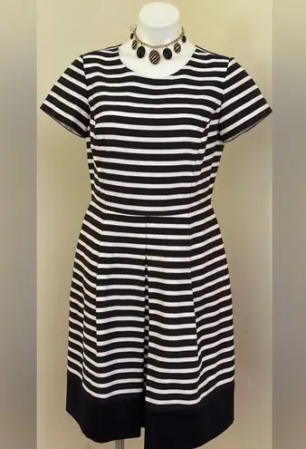 Brooks Brothers 346 Navy Blue White Striped A-Line Pleated Nautical Dress Sz 8