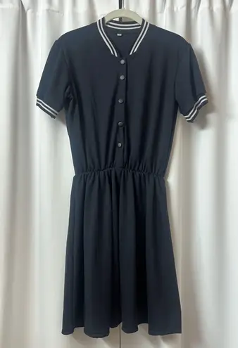 New Kawaii Navy Blue Button Up School Girl Short Sleeve Dress Size M