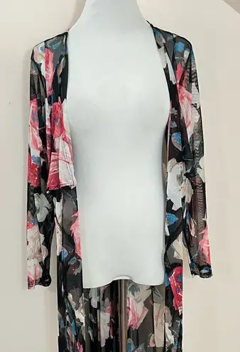 Rainbow Y2K Sheer Floral Maxi Duster L/XL Black Size L