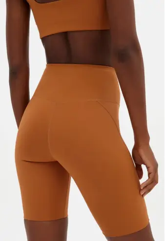 Girlfriend Collective High-Rise Biker Shorts in Caramel