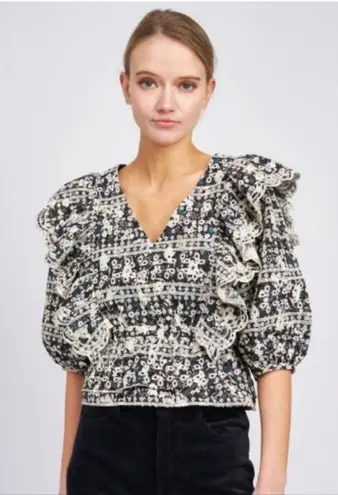 En saison Floral Ruffle Sleeve Top