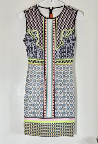 Clover Canyon  women S scuba bodycon sleeveless dress patchwork print neoprene - Image 1
