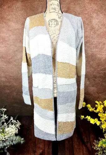 Fortune & Ivy Layla Seamless Open Cardigan Cream,Tan & Grey L Gray Size L